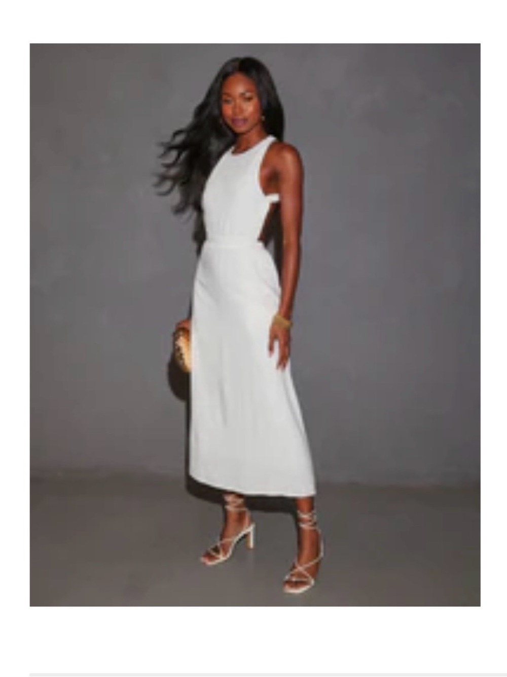 Vici Alma Criss-Cross Open Back Linen Midi Dress White Small